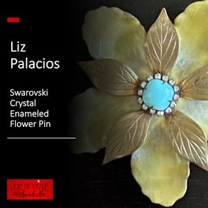 Liz Palacios Swarovski CrystaL Enameled Flower Pin